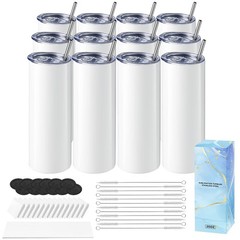 Hiipoo 12 Pack Sublimation Tumblers Blank 20 oz Straight Skinny with Sublimat…