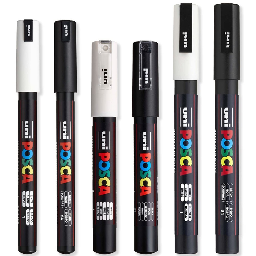 Ultra Fine To Fine Paint Marker Pens Set Pc1mr Pc1m Pc3m White & Black Ink Pack