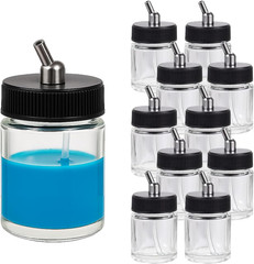 ABEST 10-Pack Airbrush Glass Jars 22Cc (3/4 Oz) with 30° down Angle Adaptor Lid