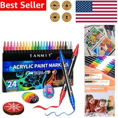 24 Colors Dual Tip Acrylic Paint Markers Art Pens Set Brush Fine
