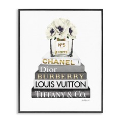 Stupell Industries Blooming White Floral Display on Glam Designer Bookstack W…