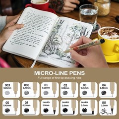 Micro Fineliner Drawing Art Pens: 12 Black Fine Line Waterproof Black,12pcs