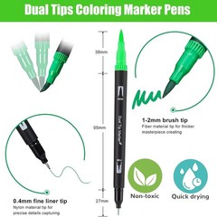 Green Double Tip Brush Pens Art Markers,24 Colored Artist Fine Brush Pen Colo…