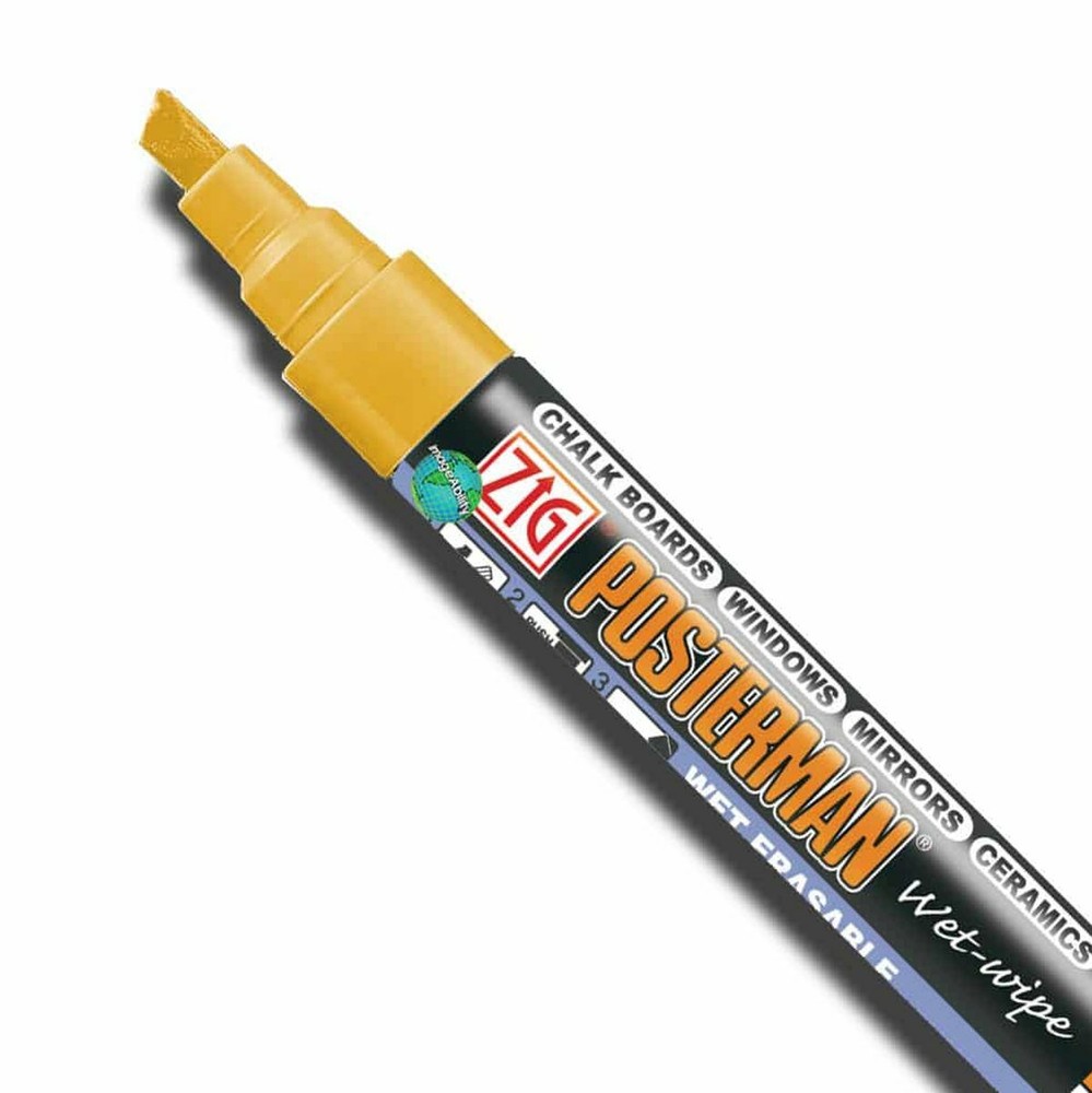 Gold color CHALK Marker PEN Broad 6mm Chisel TiP Wet Wipe ZIG POSTERMAN PMA-550
