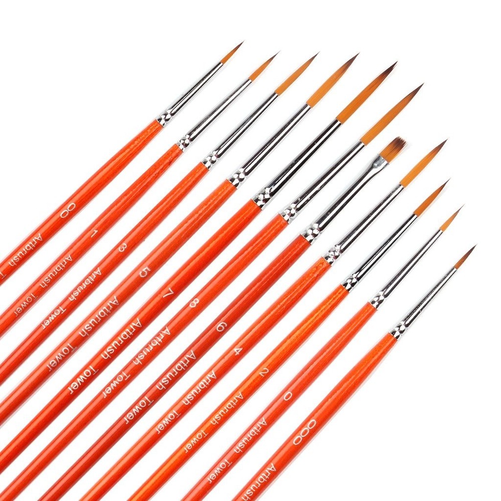 11-Piece Enamel Paint Brush Set for Detail Art, Miniatures, Acrylic, Watercolor