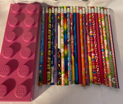 Pink Lego Brick Pencil Case With 22 Brand New Decorative Pencils