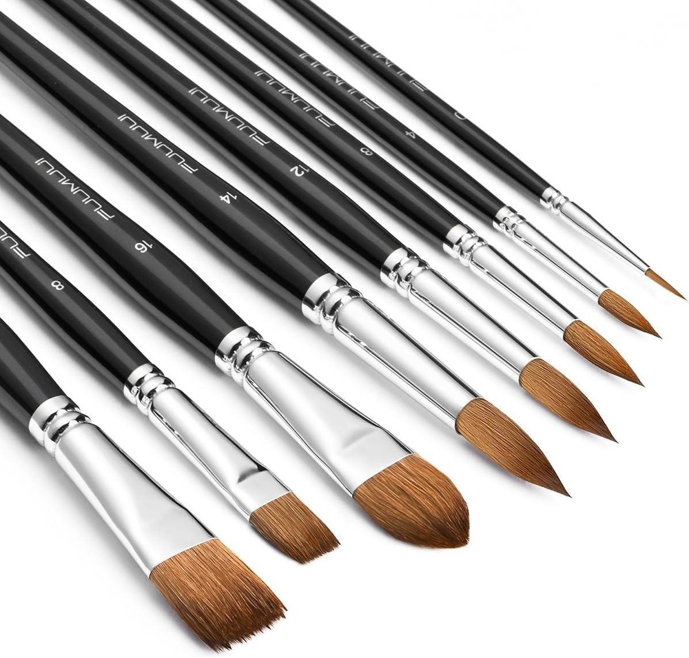Sable Watercolor Brushes Professional, 8pcs Kolinsky Sable Brush Set Variety Sh
