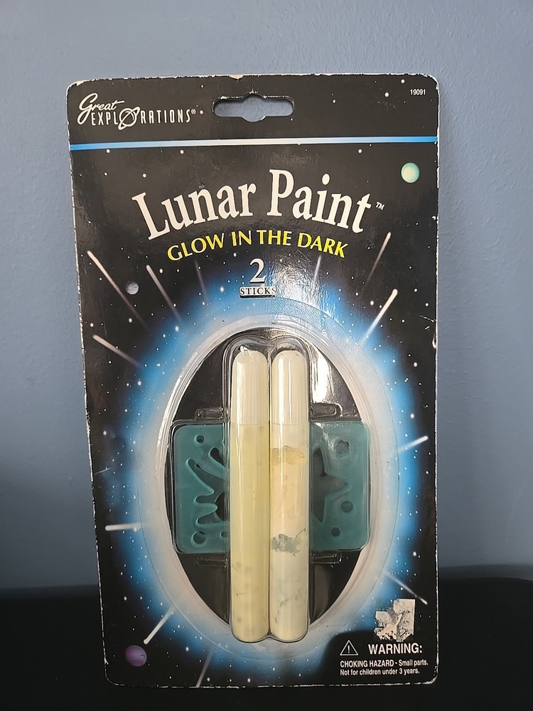 Glow In The Dark Lunar Paint Sticks Set Of 2 & 2 Stencils Great Explorations Vtg