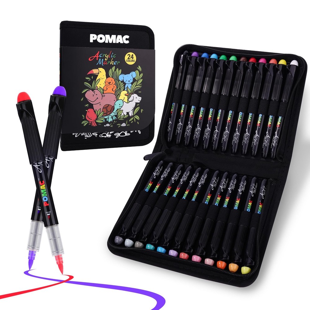 Acrylic Paint Markers Pens Brush Tip, 24 Assorted Colors Drawing Liquid Paint…