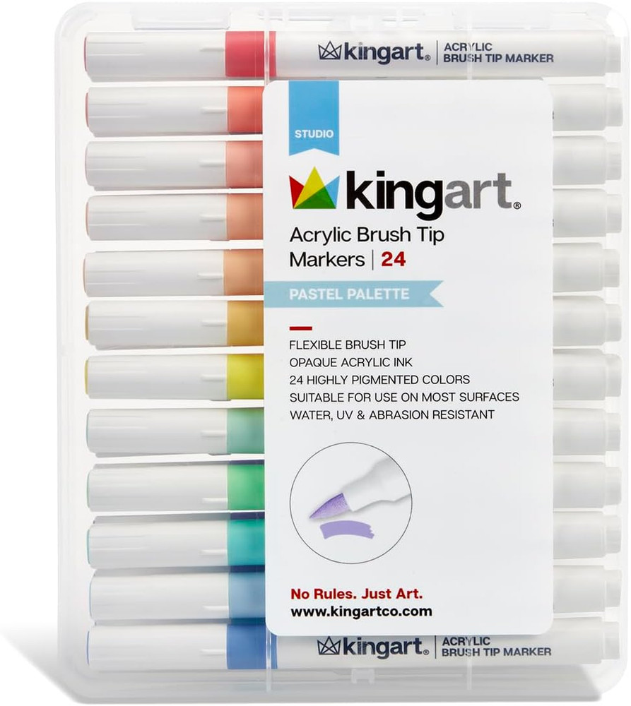 24-Piece Pastel Acrylic Paint Brush Tip Marker Set – Flexible Fiber Brush Tips –