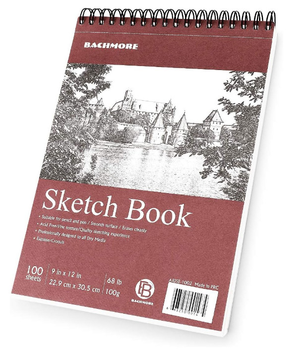 Bachmore Sketchpad 9X12 Inch (68lb/100g), 100 Sheets of Spiral Bound Sketch Book