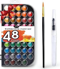 48 Color Washable Watercolor Paint Set with Refillable Brush – Art Kit for All