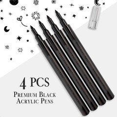 Black Paint Pen Fine Tip | Set 4 Black Acrylic Paint Marker 0,7mm Tip | For Cera