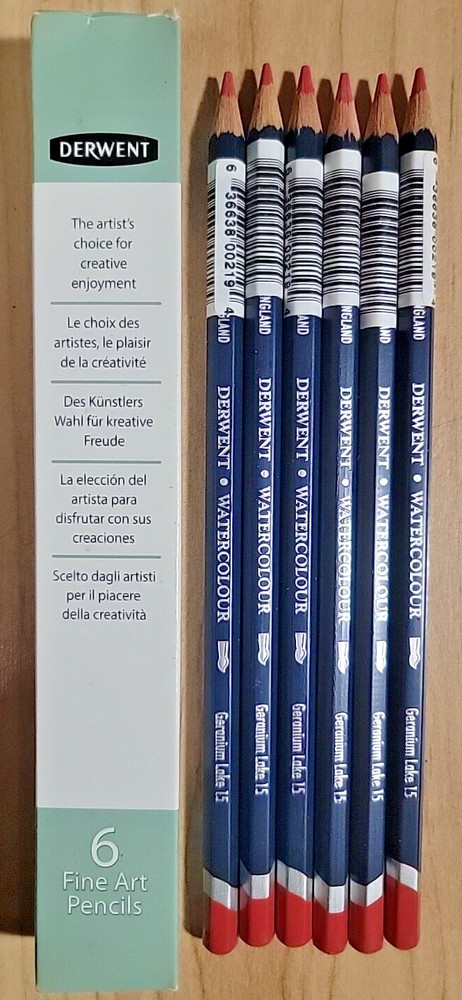 Derwent Watercolour Pencils Set of 6 Geranium Lake Color (Red) Made in UK – NEW