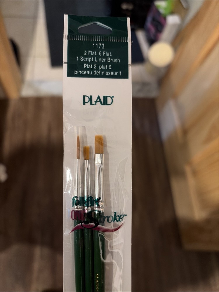 Donna Dewberry Plaid FolkArt One Stroke Paint Brush Set 1173 Gold Nylon