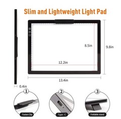 Rechargeable A4 LED Light Pad with Padded Rechargeable-A4 Black+Padded case