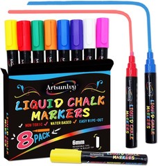 8 Colors Chalk Markers, Chalk Pens, Erase Marker, Non-Toxic, Water-Based, Revers