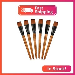 Meanplan 6 Pcs Flat Paint Brushes Bulk 1 Inch Paint Brushes for Acrylic Painting
