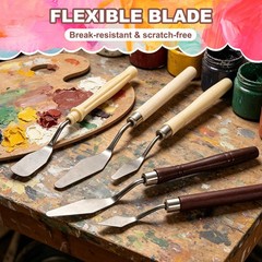 7.68″ 8Pcs Stainless Steel Palette Knife Birch Handle Point#4 Natural Wood Color