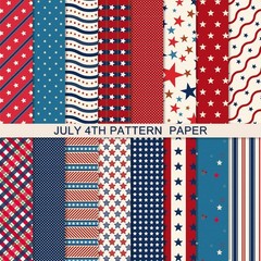 32 Sheets Patriotic Pattern Paper Vintage Red White Blue Star 4th of July Double