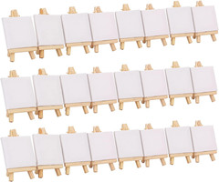 Tosnail 24 Pack 3″ X 3″ Mini Canvas and Easel Set, Small Art Easel Stand with Ca