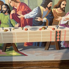 VTG 60’s Painting The Last Supper Religious Jesus Painting 34″x17.5″ Frame