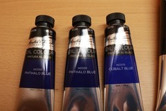 Oil Paint Lot of 8 NEW Master’s Touch (2) 6.8 oz Black & Yellow (6) 1.7 oz Blues