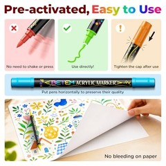 Betem 24 Colors Dual Tip Acrylic Paint Pens Fine & Brush Markers Art Craft Set