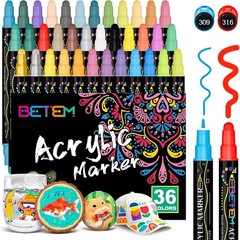 36 Colors Dual Tip Acrylic Paint Markers for DIY Crafts on All Surfaces
