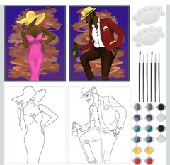 2 Pack Paint and Sip Canvas Painting Kit Pre Drawn Canvas for Painting for Adult