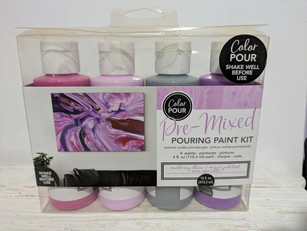 Color Pour pre-mixed pouring paint kit set of 4 mulberry bliss pink gray colors