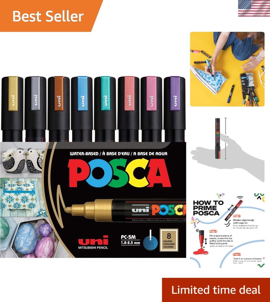 Versatile 8 Pack of Metallic Fine Point Paint Markers – Perfect for Art Projects