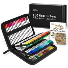 Dual Tip Brush Pens, 105 Colours Fine and Brush Tip Markers Set with