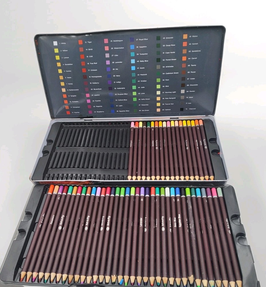 Art-n-Fly Premium Oil Based Colored Pencils 54 of 72 Partial Set With Case