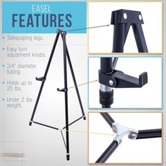 66″ High Black Metal Display Art Easel – Large Adjustable Height Portable Easel