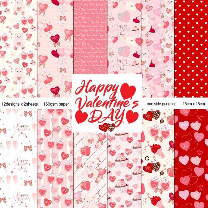 Happy Valentine’s Day Scrapbook Paper Pad – 24 Sheets 6×6 inch Love Pink