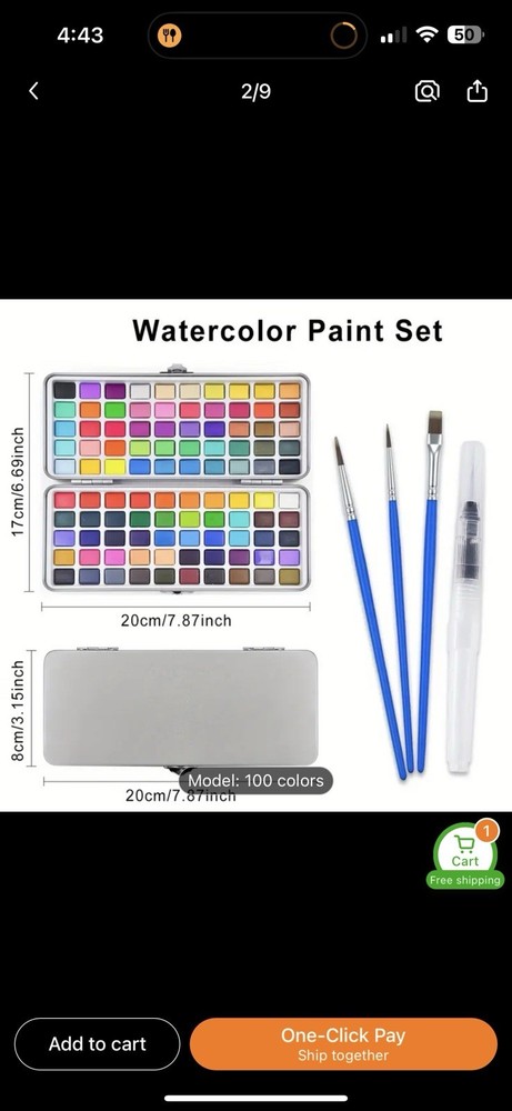 100 solid watercolor paint set in metal box NEW Shipping Included