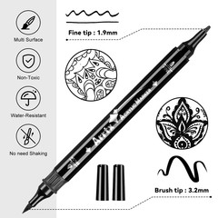 Arrtx Acrylic Paint Pens 8pcs Double Tip Black Paint Markers for Painting Black