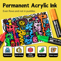 SRUOLOC 12 Colors Jumbo Markers, 15Mm Jumbo Felt Tip, Acrylic Paint Markers for