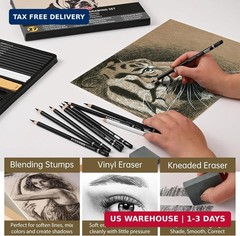 27 Piece Charcoal Drawing Set – Professional Black & White Charcoal Pencils for