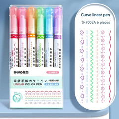 6pcs Flower Curve Highlighter Roller Tip Kawaii Marker Set Office Supplies Gifts
