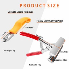 Heavy Duty Stretching Canvas Pliers with Spring Return Handles, 3 in 1 Staple…