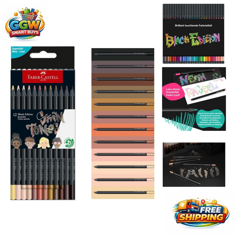 Black Edition Skin Tone Colored Pencils Set – 12 Ergonomic Colors for Artists