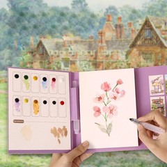 Watercolor Coloring Book for Adults Stress Relief Foldable Painting Pad with …