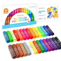 Tempera Paint Sticks Set, 30 Colors Solid Paint with Drawing Pad, Quick Drying