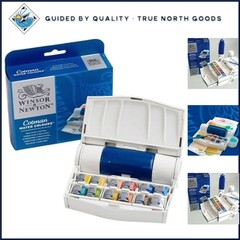 Complete Watercolor Set, 12 Half Pans, Mixing Palette & Portable Water Bottle