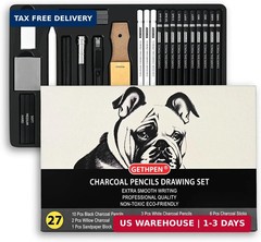 27 Piece Charcoal Drawing Set – Professional Black & White Charcoal Pencils for