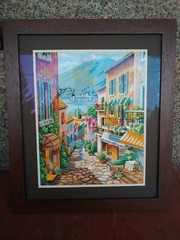 LARGE PAINT BY NUMBER 28 x 24″ Cafe Street Scene Lake MOUNTAIN handmade