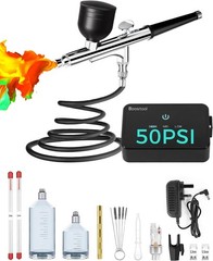 50 PSI Airbrush Kit with Air Compressor, High Pressure Portable Air Brush Gun…