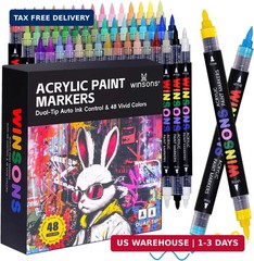 WINSONS 48 Colors Acrylic Paint Marker, Auto Ink-Flow Markers for Drawing, Illus